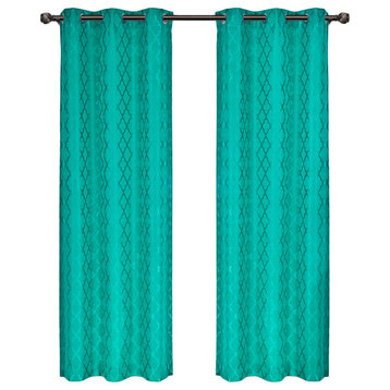 Willow Thermal Blackout Curtains, Set of 2, Turquoise, 84"x108"