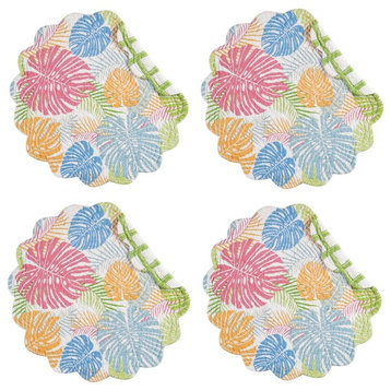 Palm Beach Palm Fronds Quilted Round Scalloped Placemats Set of 4