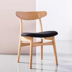 Astrid Solid Oak Dining Chair - Black Fabric Seat - Dining Chairs