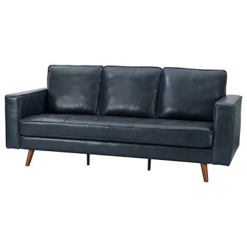 Anatole 82" Genuine Leather Sofa, Navy