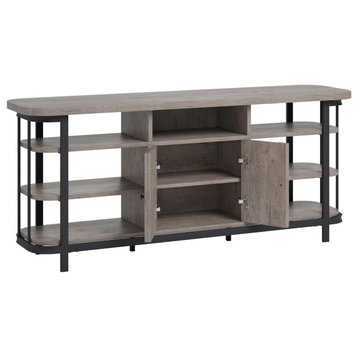 Industrial TV Stand, Multiple Open Shelves & 2 Doors Cabinet, Weathered Finish