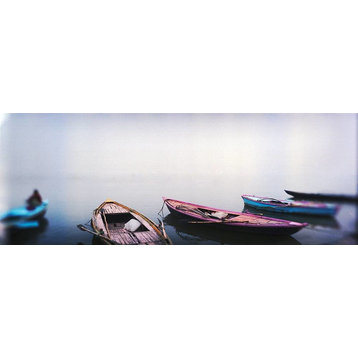 Colorful Row Boats in a Ganges River Panoramic Fabric Wall Mural