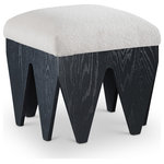 Meridian Furniture - Altair Upholstered Bench, Cream, 18.5" W, Velour Fur Fabric, Black Finish - Bold and architectural, the Altair cream velour fur fabric upholstered bench combines avant-garde design with plush luxury. The seat is covered in soft velour fur fabric, offering an indulgent texture that invites you to sit and relax. Its distinctive rich black oak veneer wooden base, featuring sharp, angular legs, brings a sculptural, modern touch to any room.