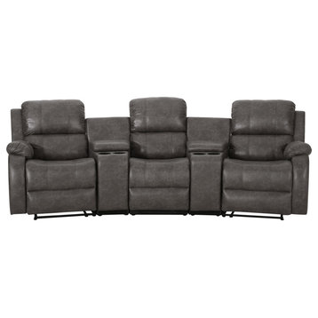 Lunsford Fabric Theatre Seating Recliner, Gray/Black