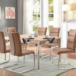 5468-60 MORIARTY 7PC MODERN BROWN METAL DINING TABLE SET FABRIC CHAIRS - Dining Sets