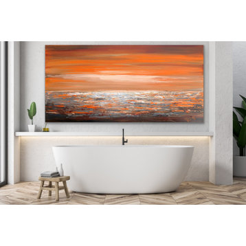 36" x 72" Peachy sky Orange coastal minimal Large Modern Painting MADE TO ORDER