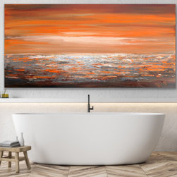 Preethi Arts - 36" x 72" Peachy sky Orange coastal minimal Large Modern Painting Wall Art Decor - Paintings