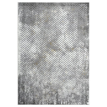 Abani Luna LUN110A Contemporary Grey Distressed Mesh Dot Area Rug, Grey, 6' X 9'
