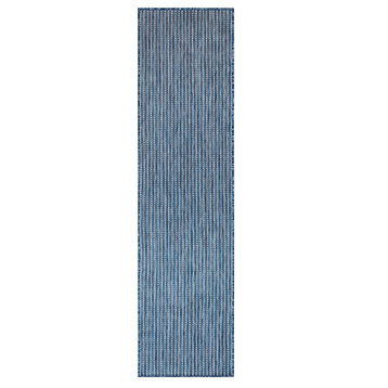 Carmel Texture Stripe Indoor/Outdoor Rug, Navy, 1'11"x7'6" Runner
