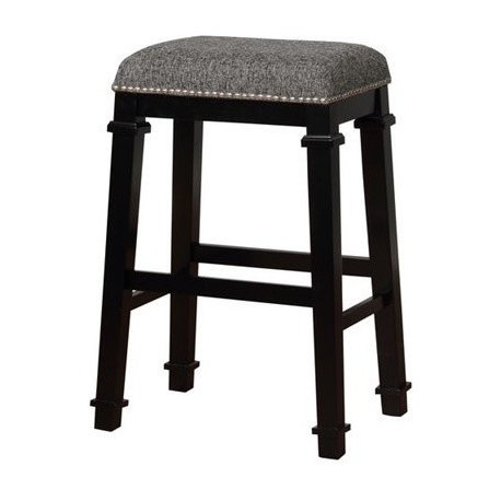 Linon Kennedy 31" Tweed Backless Bar Stool in Black Rubberwood