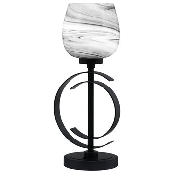 1-Light Table Lamp, Matte Black Finish, 6" Onyx Swirl Glass