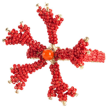 Hand Beaded Coral Napkin Rings, 4 Pieces, Coral