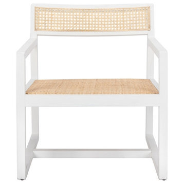 Allie Cane Arm Chair, White/Natural