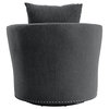 Lexicon Contemporary Wood Swivel Chair in Charcoal Gray Chenille
