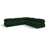 Meridian Furniture - Ames Boucle Fabric L-Shaped Modular Sectional, Green, 5-Piece: 4 Armless Chair, 1 Corner Chair - Introduce a touch of modern sophistication to your living area with the exquisite Ames Boucle Fabric Sectional. With plush green boucle fabric and unique design, it will elevate the visual appeal of your living space. This elegant and captivating sectional can be mixed and matched with other pieces from the collection to create an endless array of stunning looks. So, get ready to transform your living area into an inviting and stylish haven with the Ames Boucle Fabric Sectional.