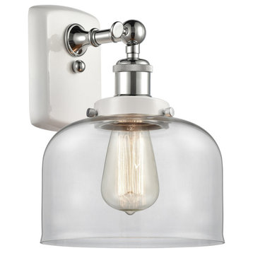 Ballston Large Bell 1 Light Wall Sconce, White and Polished Chrome, Clear Glass