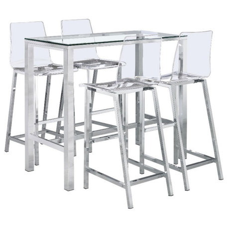 Coaster Tolbert 5-Piece Modern Glass & Metal Bar Set in Clear and Chrome