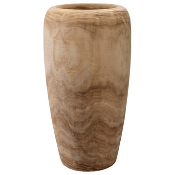 Rustic Tall 17" Natural Grain Raw Wood Vase Classic Shape Carved Turned