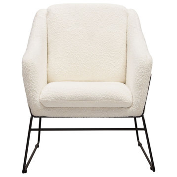 Bryce Accent Chair, Ivory Boucle wrapped, Black Powder Coated Metal Frame