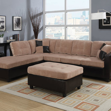 Milano Reversible Sectional Sofa, Camel Champion and Espresso PU