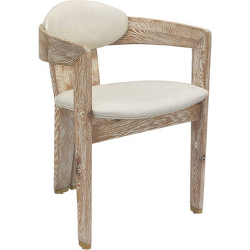 Maryl Dining Chair - Whitewash Oak, Distressed Cream, Brushed Brass