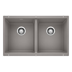 Blanco 18.12"x29.8" Granite Double Undermount Kitchen Sink, Metallic Gray