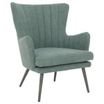 OSP Home Furnishings - Jenson Accent Chair With Green Fabric and Gray Legs - Make a sophisticated, Mid-Century Modern, statement with our Jenson Accent Chair. Elegant vertical channel tufting, contoured high back, open-angled arms and a tall tapered leg design, offer a refined, tailored stance. A perfect pairing for a casual family room vibe yet urban enough for a more industrial loft appeal. Create your own contemporary style with our trending colors in easy care 100% Polyester fabric. Quick and easy delivery, and simple, bolt on leg assembly offers instant gratification.
