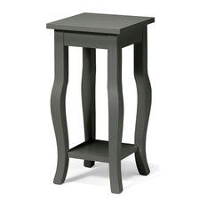 Lillian Wood End Table With Curved Legs and Shelf, Gray