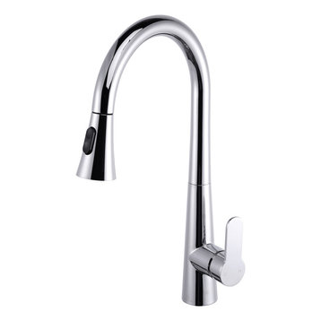 Furio Brass Kitchen Faucet, Pull Out Sprayer, Chrome Finish