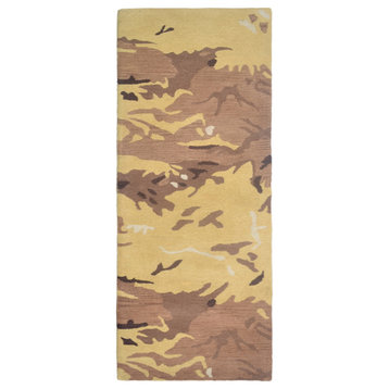 Hand Tufted Wool Area Rug Abstract Brown Gold