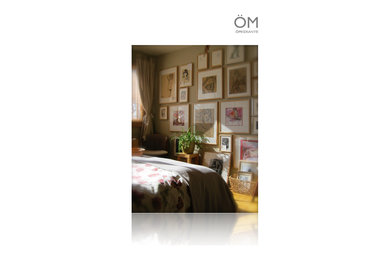 Mid-sized trendy master light wood floor and yellow floor bedroom photo in Montreal with beige walls and no fireplace