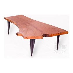 Massive Cherry Crotch Coffee Table On Tapered Iron Legs - Coffee Tables
