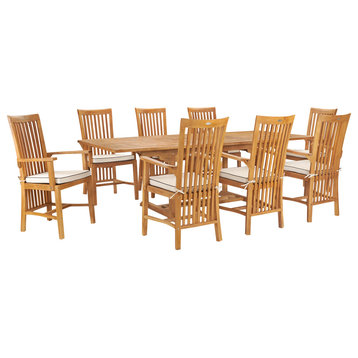 9 Piece Teak Wood Balero Outdoor Patio Dining Set, Rectangle Table, 8 Arm Chairs