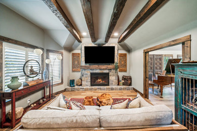 Inspiration for a rustic living room remodel in Portland