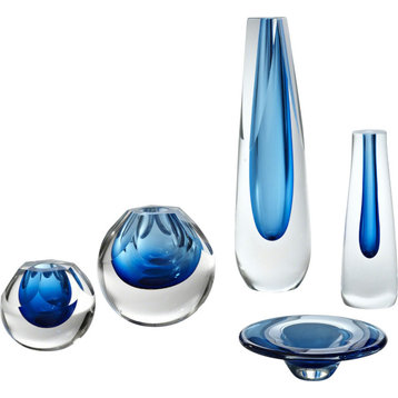 Square Cut Glass Vase - Cobalt