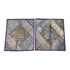 Vintage Silk Cushion Cover Indian Sari Border Patchwork Bohemian Pillow Cases