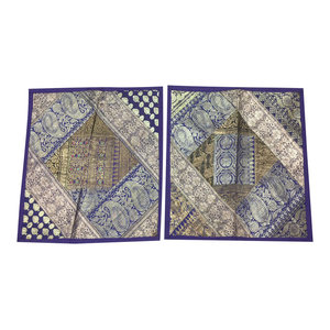 Mogulinterior - Vintage Silk Cushion Cover Indian Sari Border Patchwork Bohemian Pillow Cases - Pillowcases And Shams