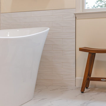 Master bathroom remodel in Ashburn, VA with walk in shower & double vanities