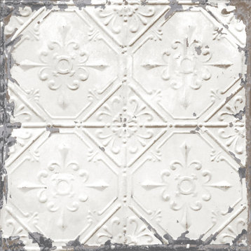 Vintage Tin Tile Off-White Metallic Peel and Stick Wallpaper, Bolt