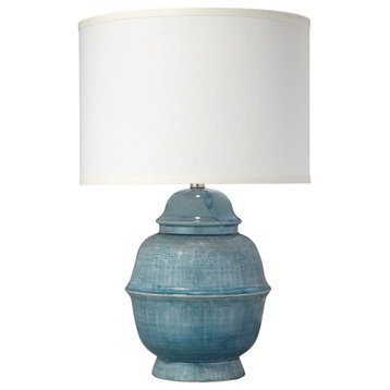 Elegant Ginger Jar Shaped Blue Ceramic Table Lamp 26 in Asian Sculpture Textured