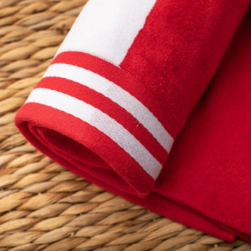 100% Egyptian Cotton Striped Pool Beach Towel, Cabana Striped, Red