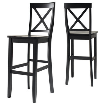 X-Back Barstool, Black Finish With 30" Seat Height, Set of 2