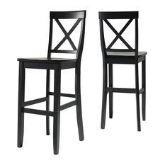 Crosley - X-Back Bar Stools With 30" Seat Height, Set of 2, Black - Bar Stools and Counter Stools