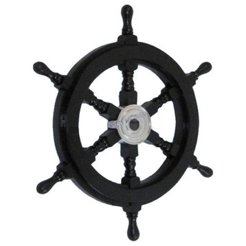 Pirate Decorative Ship Steering Wheel, Black Wood, 18"