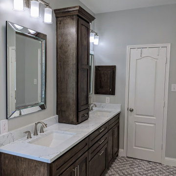 Marble and espresso bathroom