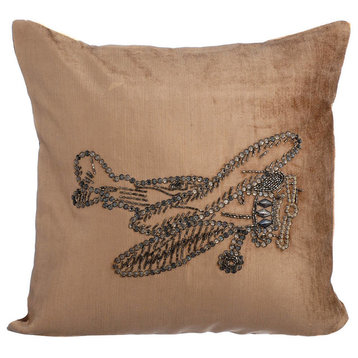 Beige Decorative Pillow Shams 24"x24" Velvet, Bon Voyage