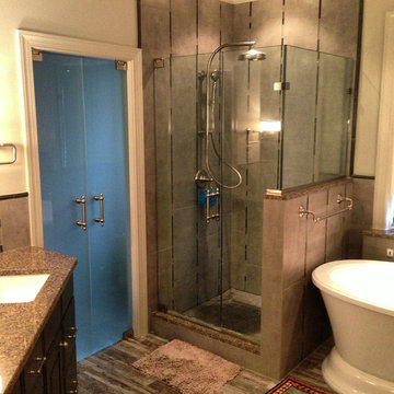 Frameless showers & satin etched french doors