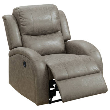 Benzara BM232056 40" Leatherette Power Recliner With USB Port, Gray