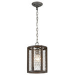 Elk Home - Renaissance Invention 1-Light Mini Pendant, Aged Wood and Wire, Long - Weathered look, zinc wire mesh surrounds this single drop pendant light. Held within an aged finish, wooden frame and suspended on a chain fitting, this lighting fixture speaks of mixing elements of country style living with contemporary ingenuity. The mesh around the light throws a burst of shadows adding to a cozy ambiance and transforming its surroundings.