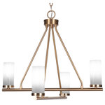 Toltec Lighting - Trinity 4 Light Chandelier Shown, New Age Brass Finish, 2.5" White Marble - Enhance your space with the Trinity 4-Light Chandelier. Installing this chandelier is a breeze - simply connect it to a 120 volt power supply. Set the perfect ambiance with dimmable lighting (dimmer not included). The chandelier is energy-efficient and LED compatible, providing convenience and energy savings. It's versatile and suitable for everyday use, compatible with candelabra base bulbs. Maintenance is a minimal with a damp cloth, as no chemicals are required. The chandelier's streamlined hardwired design adds a touch of elegance to any room. The durable glass shades ensure even light diffusion, creating a captivating atmosphere. Choose from multiple finish and color variations to find the perfect match for your decor.